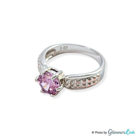 JS Silver Tone Purple Crystal Ring SZ 9 - Picture 2 of 5